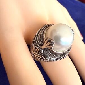 Designer GSJ Sterling Silver Pearl Filigree Ring🔥